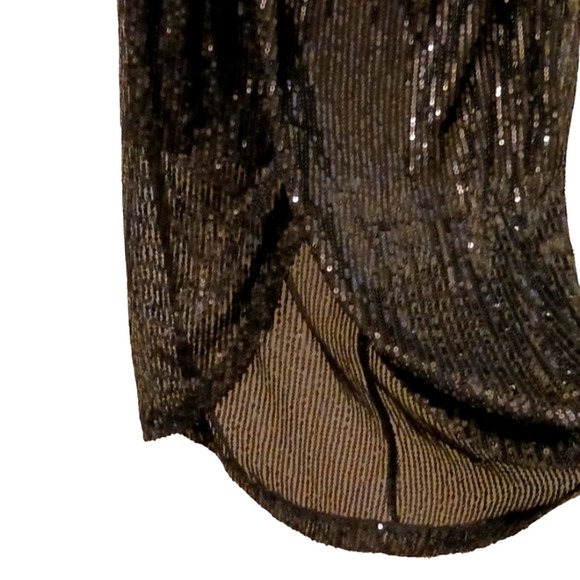 TICKLED TEAL Sequins Wrap Dress Sz S BLACK V-neck V Front Shiny Cocktail Party - Picture 10 of 16